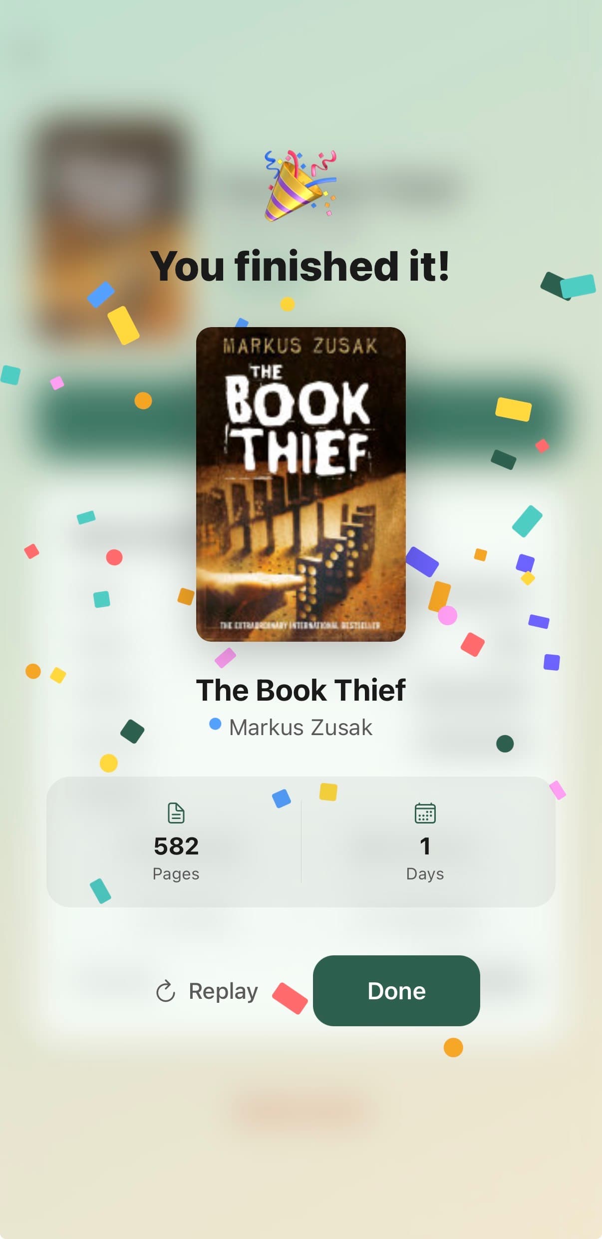 Celebrate finishing a book with confetti animation