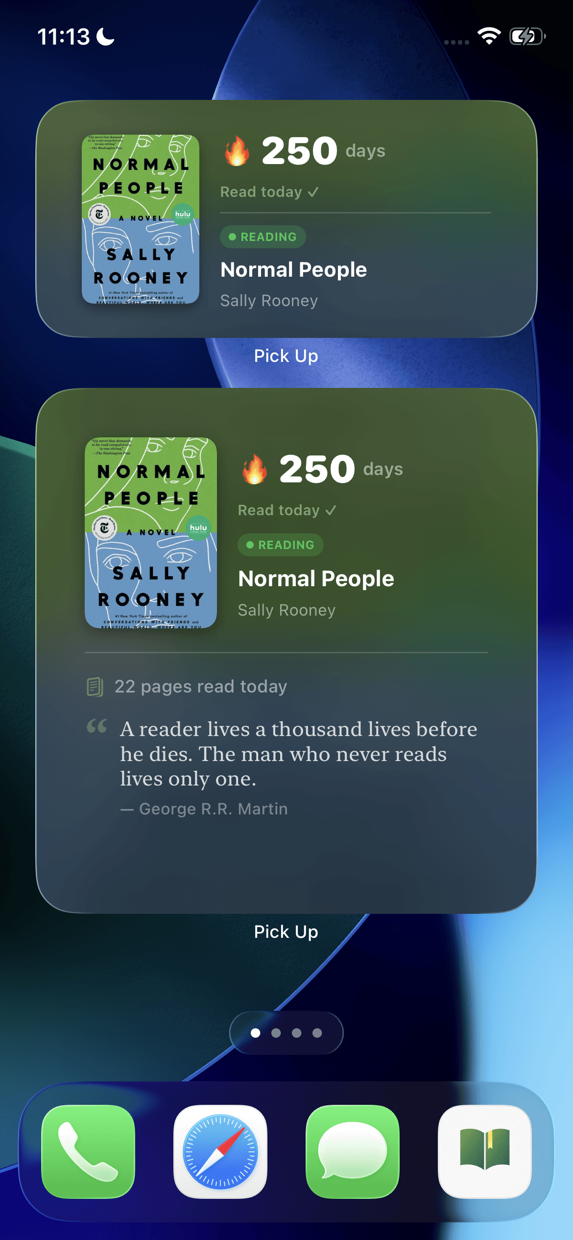 Home screen widget showing your current read
